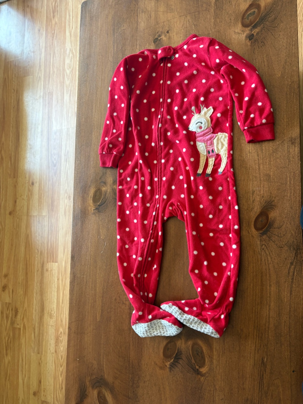 🩷 6 for $20 🩷 Girls Red Polka Dot Fleece One-Piece Pajamas with Deer Fleece